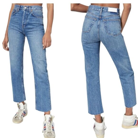 RE/DONE ORIGINALS STOVE PIPE HIGH RISE BUTTON FRONT JEANS NWT - Picture 2 of 15